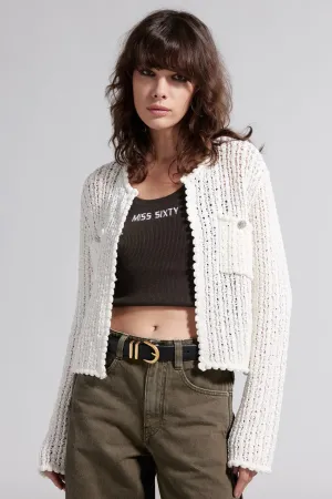 Round Neck Hollow Cropped Woolen Jacket