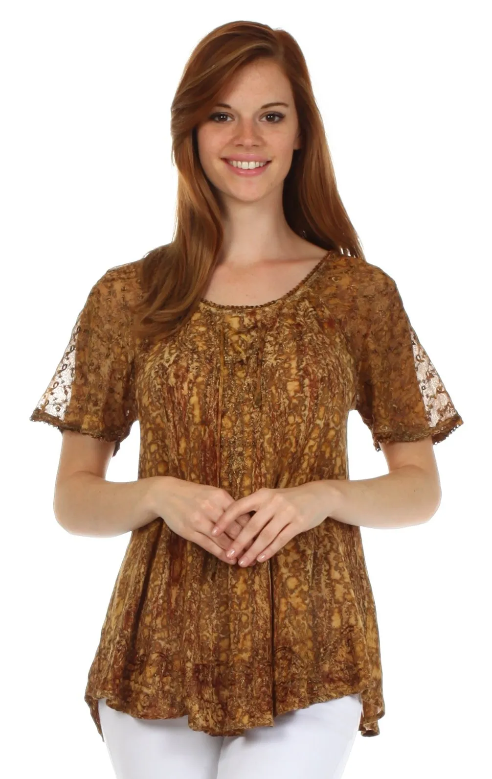 Sakkas Malvina Marbled Embroidery Cap Sleeves Blouse / Top