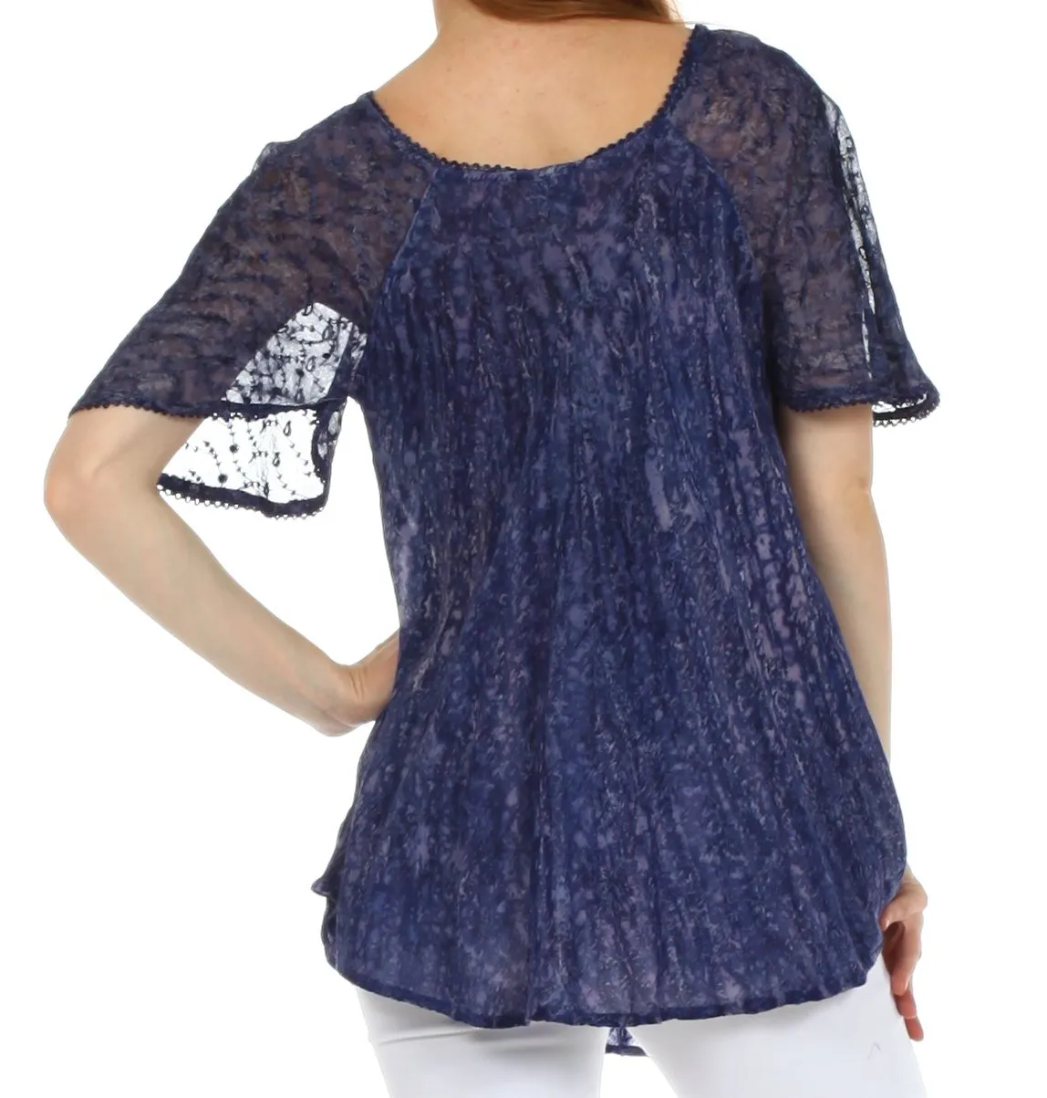 Sakkas Malvina Marbled Embroidery Cap Sleeves Blouse / Top