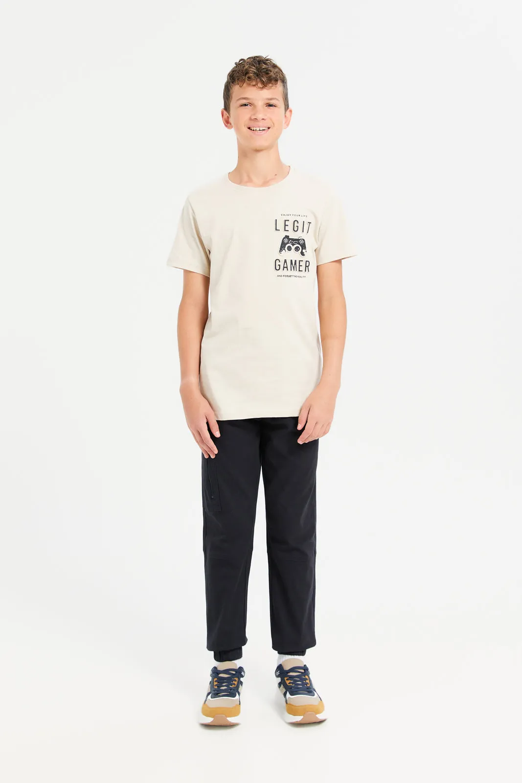 Senior Boys Beige Emboss T-Shirt