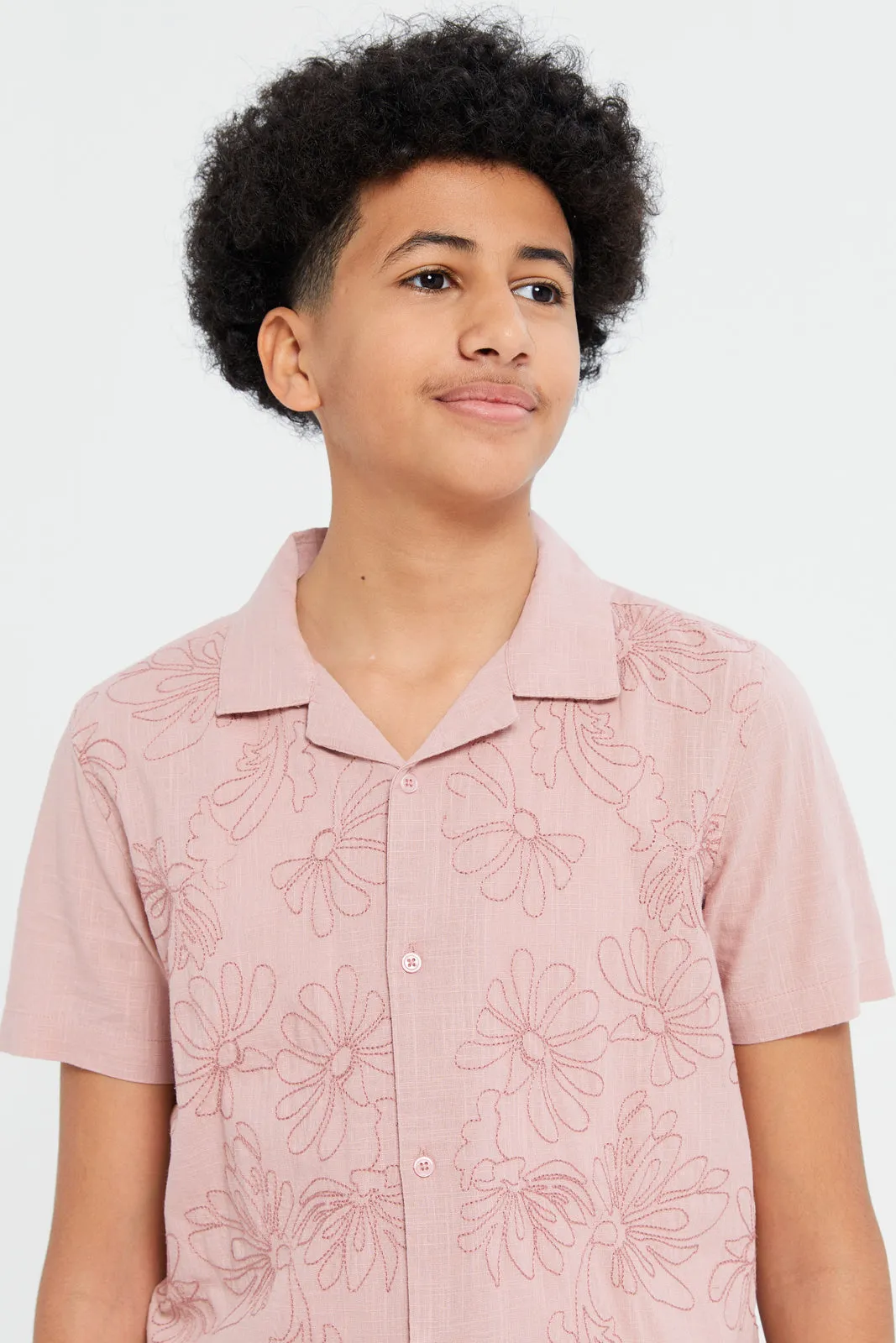 Senior Boys Pink Embroidery Shirt