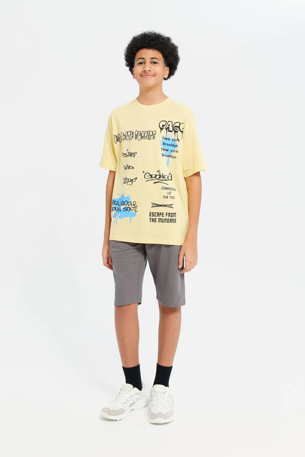 Senior Boys Yellow Printed T-Shirt