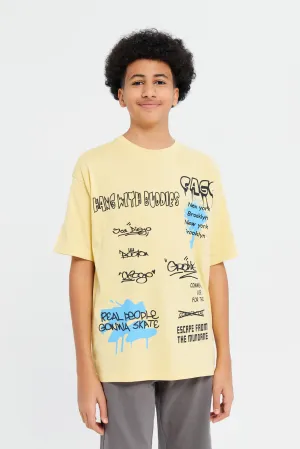 Senior Boys Yellow Printed T-Shirt