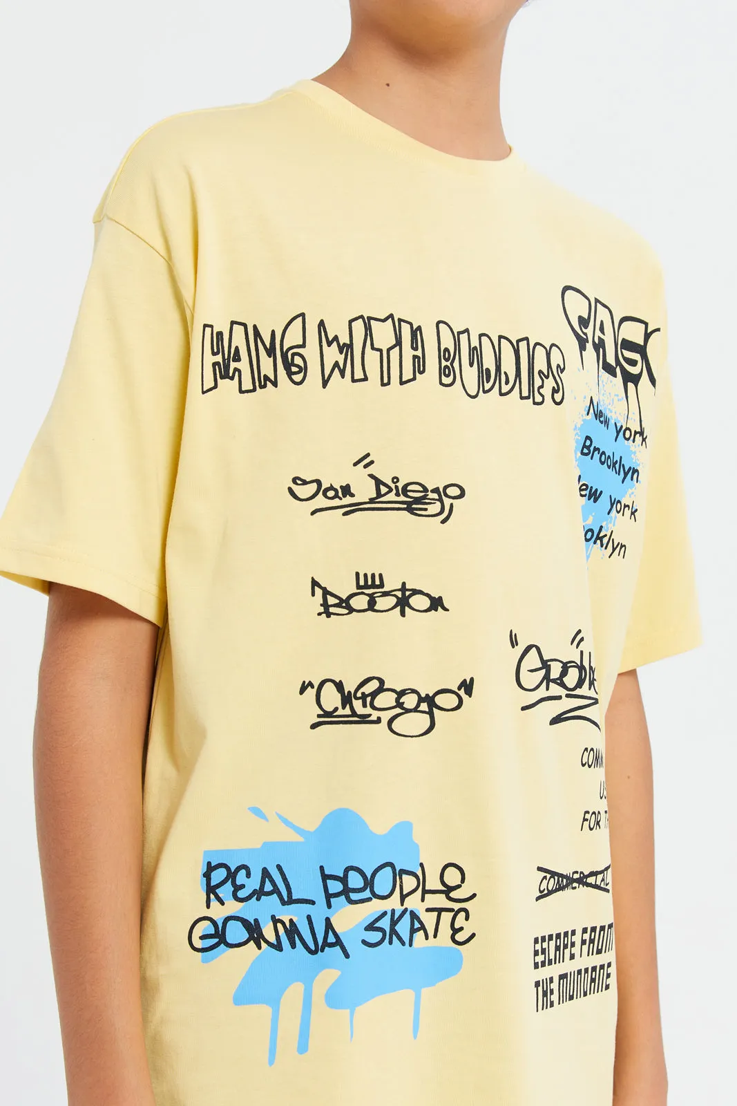 Senior Boys Yellow Printed T-Shirt