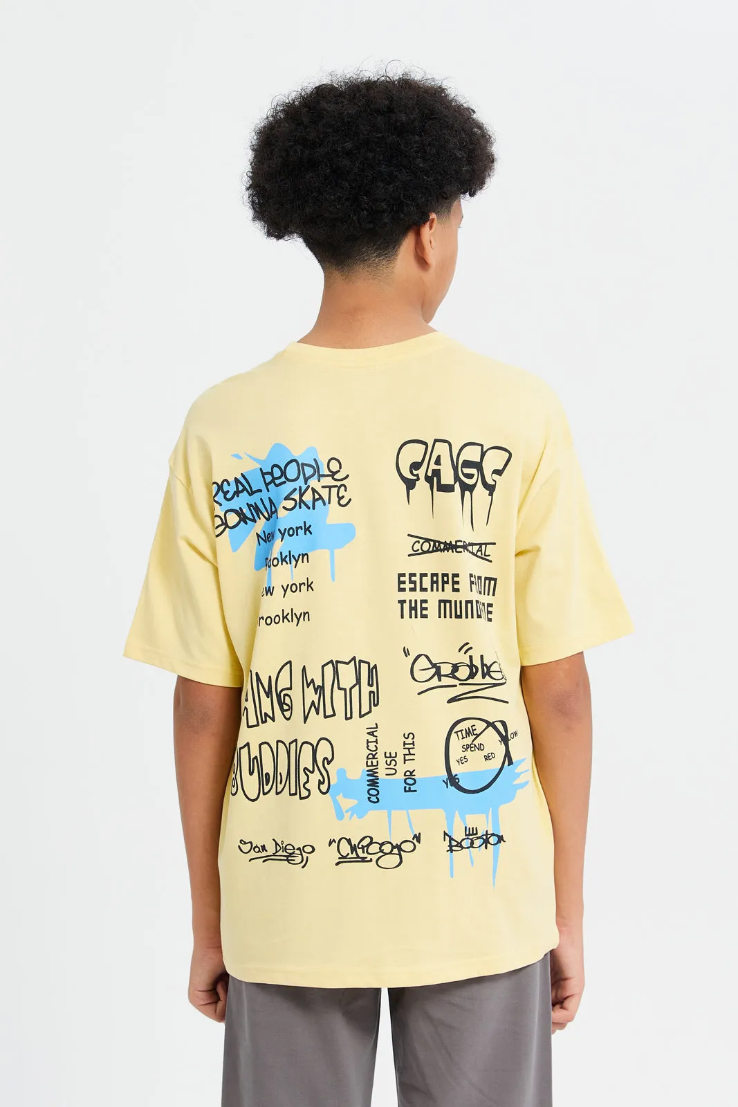 Senior Boys Yellow Printed T-Shirt