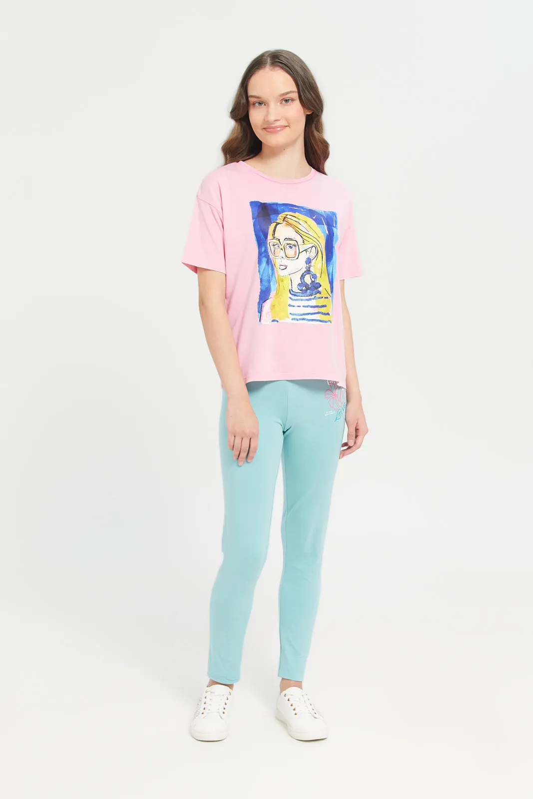 Senior Girls Pink Acid Wash Boxy Fit T-Shirt