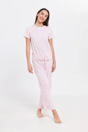 Senior Girls Pink Floral Print Pajama Set (2 Piece)