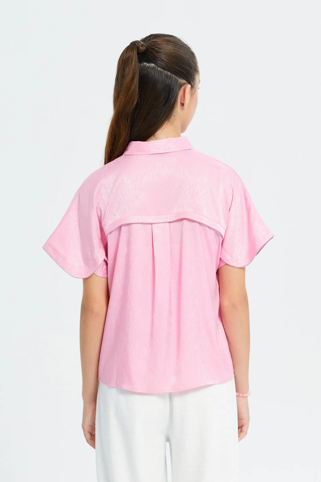 Senior Girls Pink Sateen Boxy Shirt