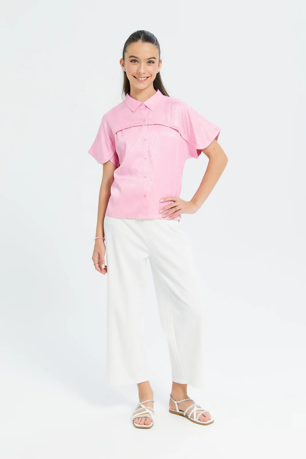 Senior Girls Pink Sateen Boxy Shirt