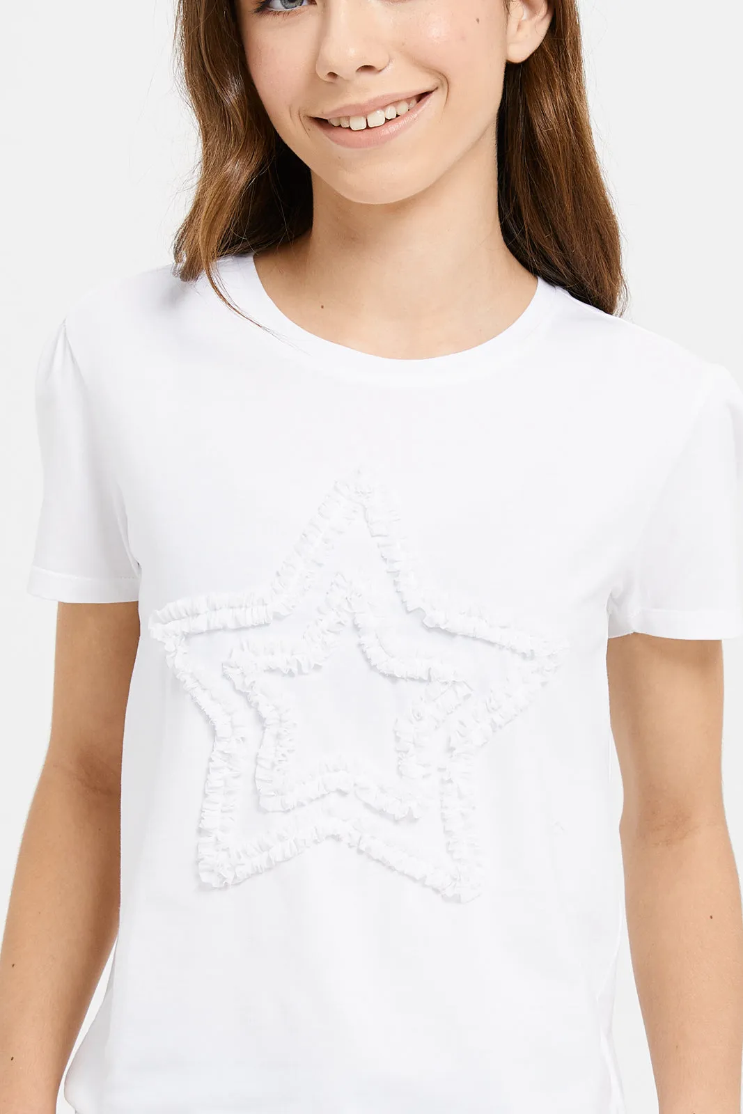 Senior Girls White Star Embroidered T-Shirt