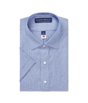 Short Sleeve Blue ‘Ryan’ Spread Collar Cotton Shirt with Magnetic Closures