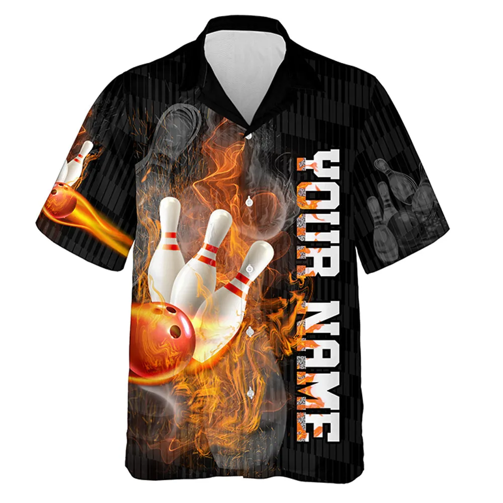 Shut Up and Bowl Funny Hawaiian Bowling Shirt Personalized Flame Bowling Skull Bowler Jersey