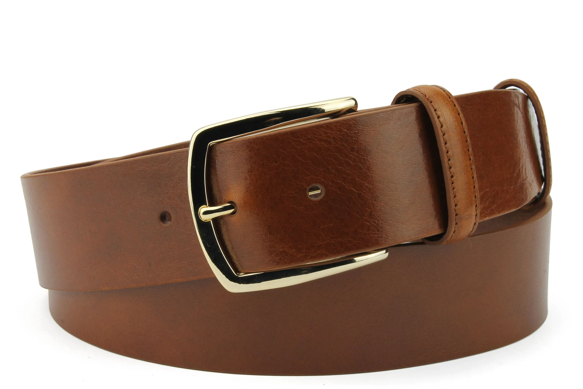 Smooth Supple Cognac Tone Pale Gold Prong Belt