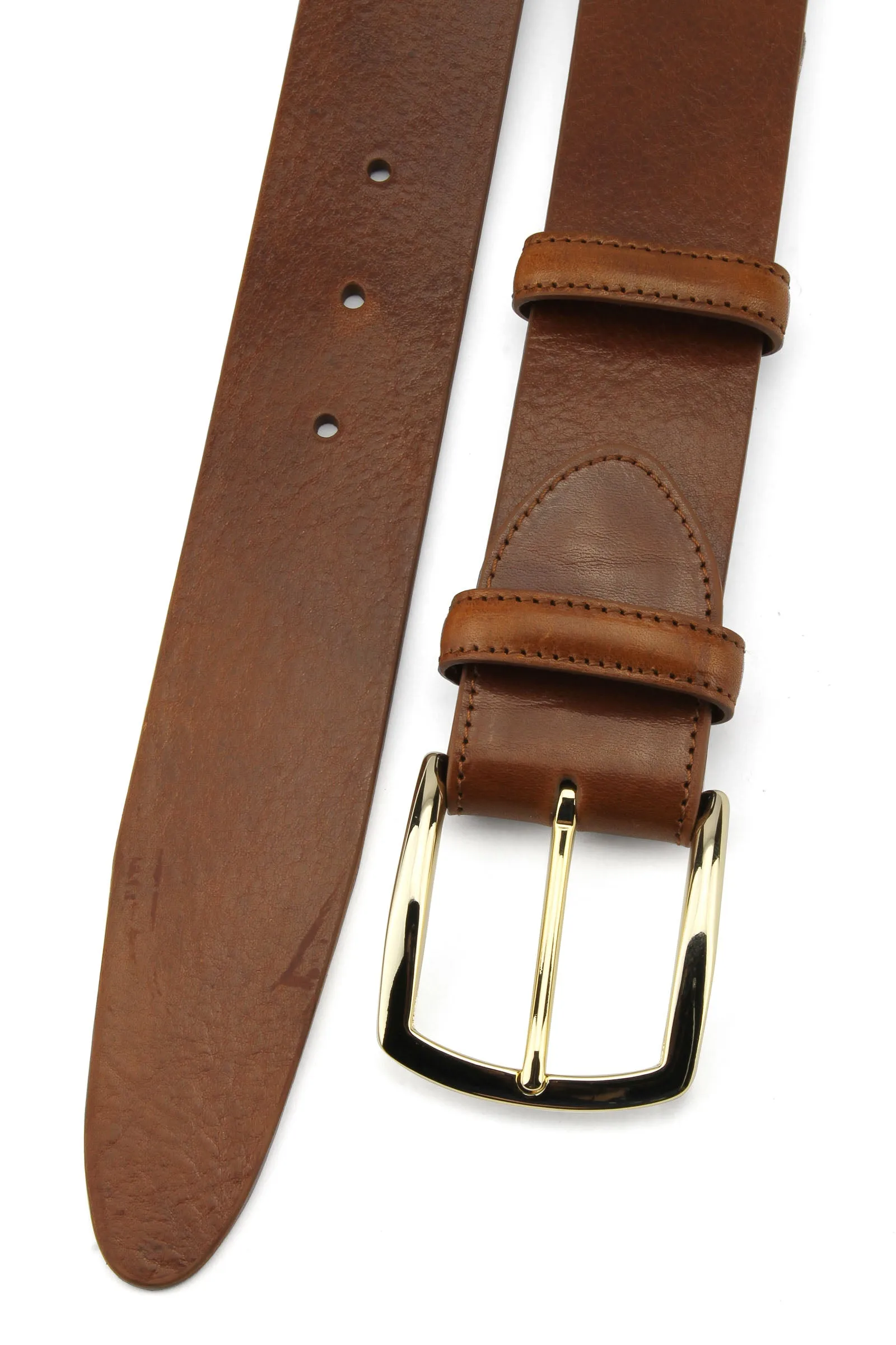 Smooth Supple Cognac Tone Pale Gold Prong Belt