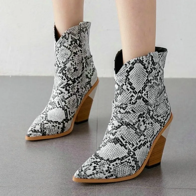 SnakeLux Winter High Heel Pointed Ankle Boots