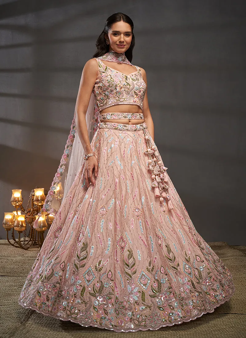 Soft Peach Multi Embroidered Bridal Lehenga Choli