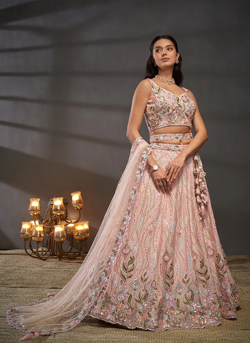 Soft Peach Multi Embroidered Bridal Lehenga Choli