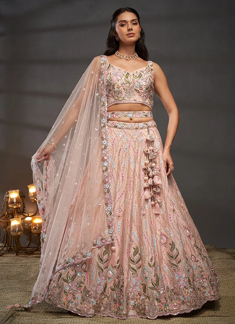 Soft Peach Multi Embroidered Bridal Lehenga Choli