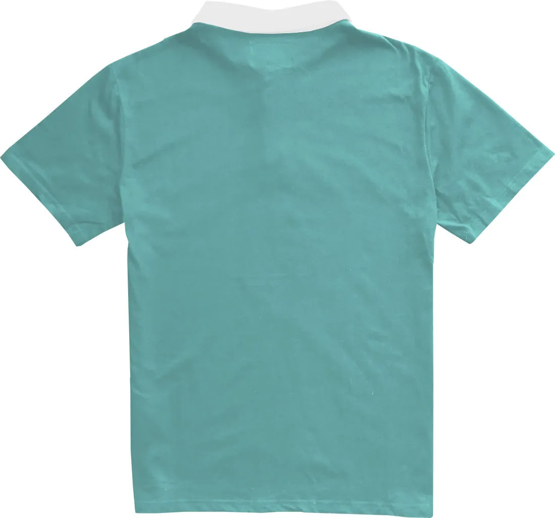 Solid Seafoam Green with White Collar Mens Short Sleeve Polo Rugby Shirt