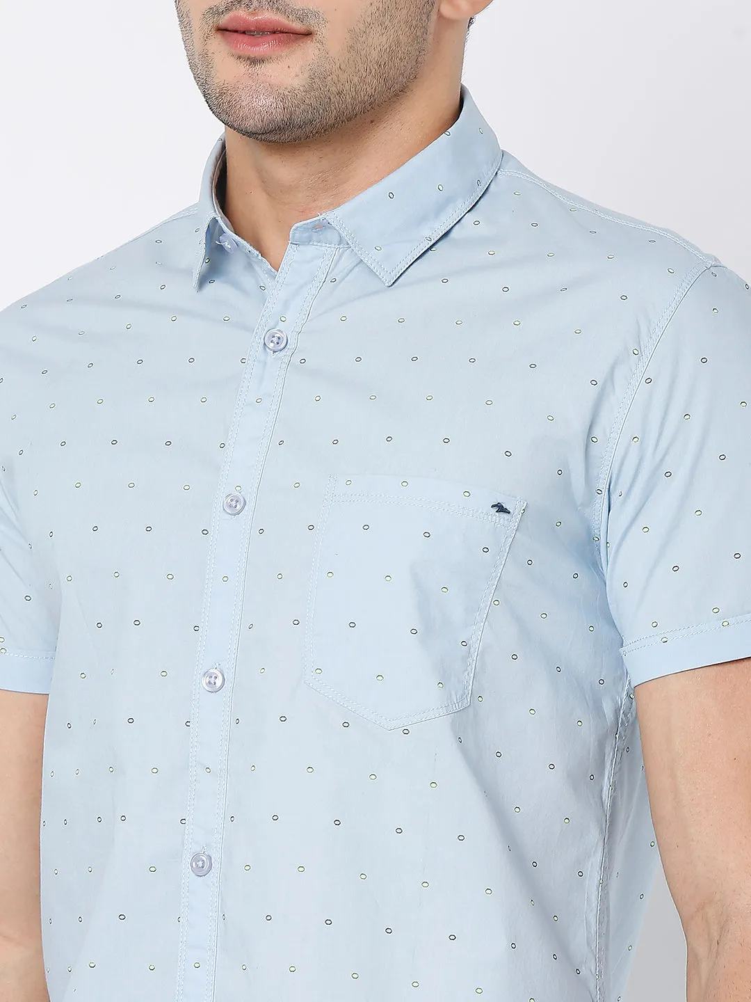 Spykar Men Blue Cotton Half Sleeve Printed Shirt