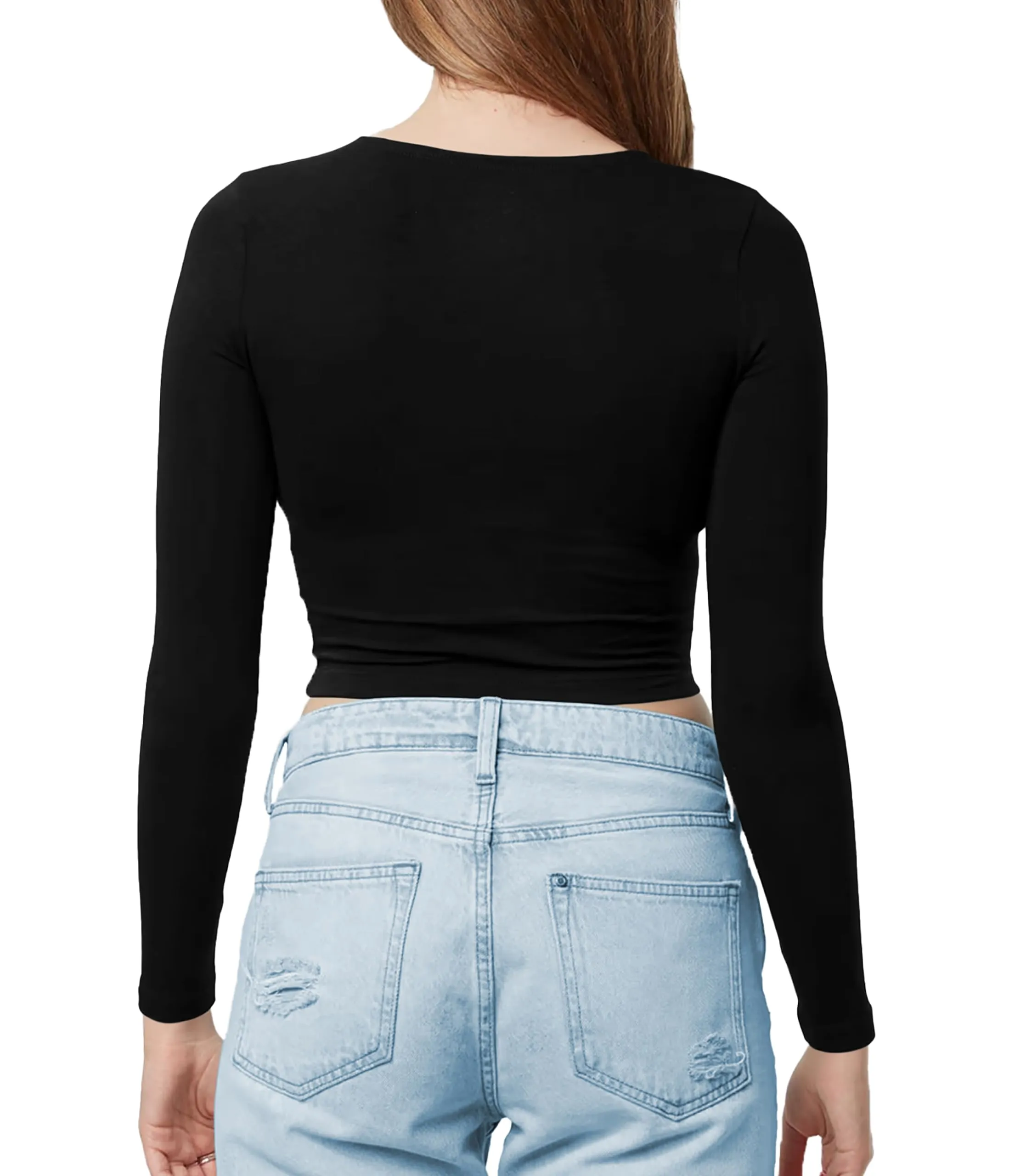 THE BLAZZE Women's Cotton Boat Neck Full Sleeve Solid Casual Wear Black Crop Top for Women L357 1138 (M, BLK)