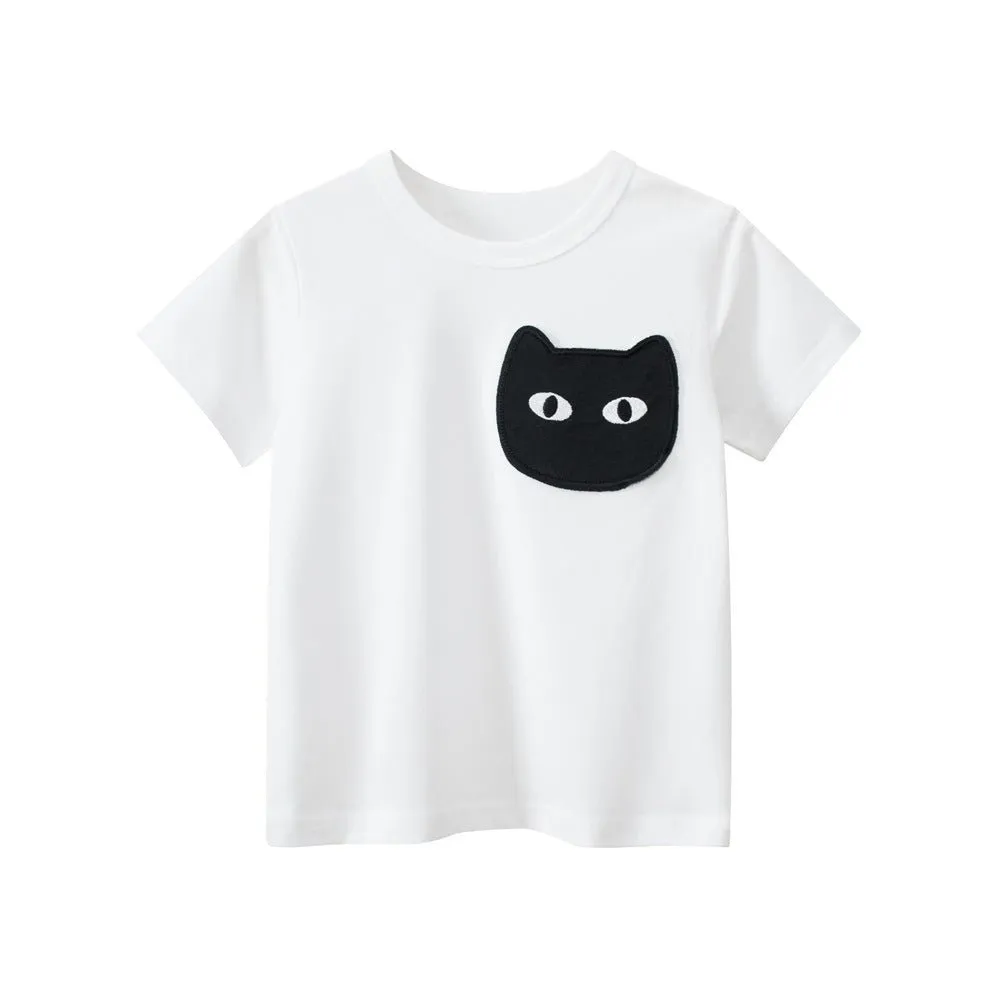 Toddler/Kid Girl's Cute Kitty Embroidery Design Tee (2 Colors)