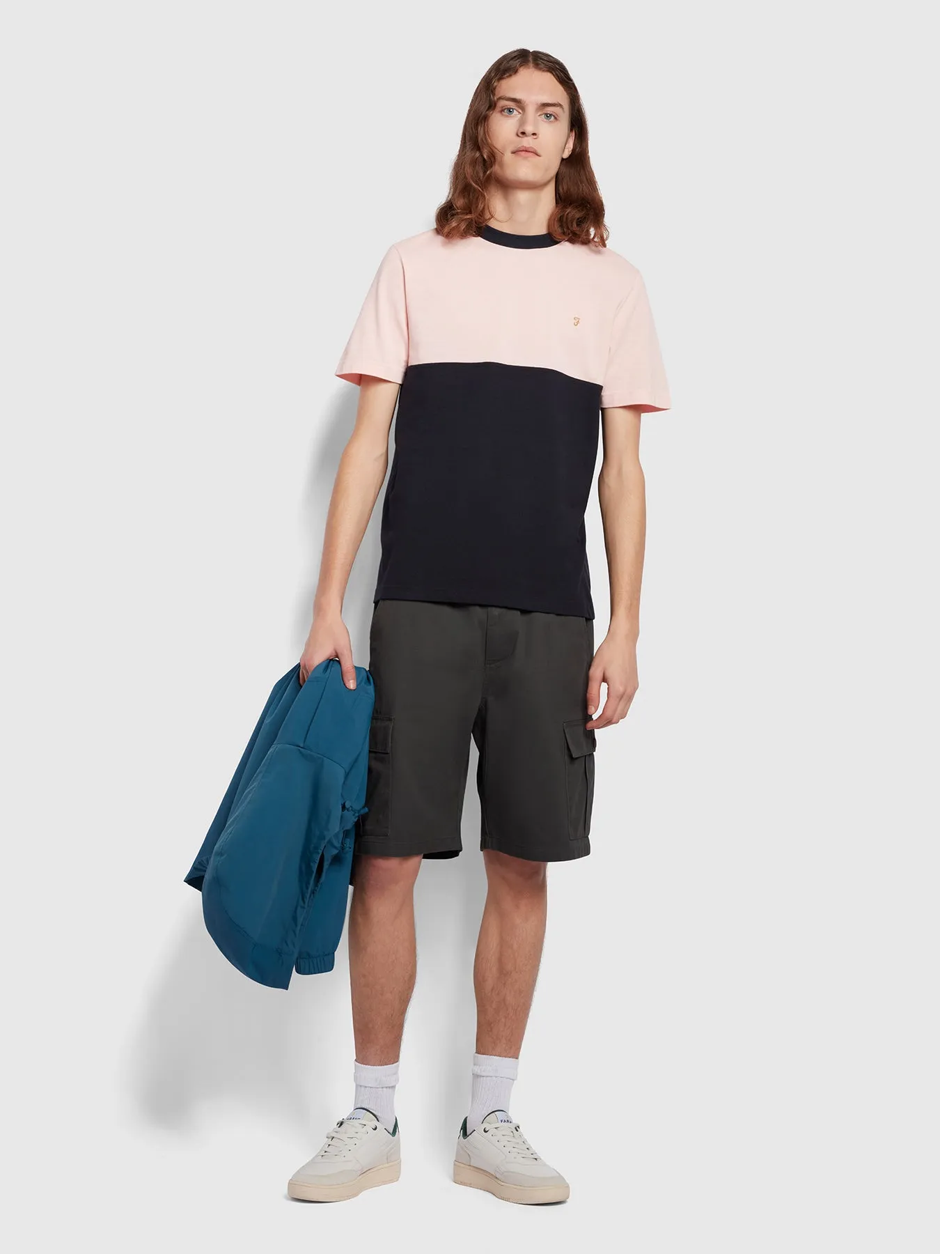 Tony Regular Fit Colour Block Short Sleeve T-Shirt In Mid Pink Farah