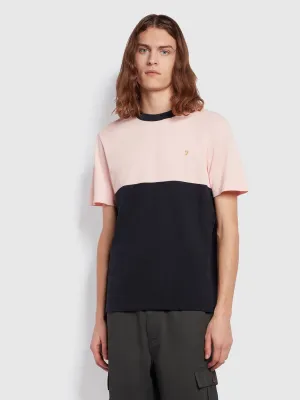 Tony Regular Fit Colour Block Short Sleeve T-Shirt In Mid Pink Farah