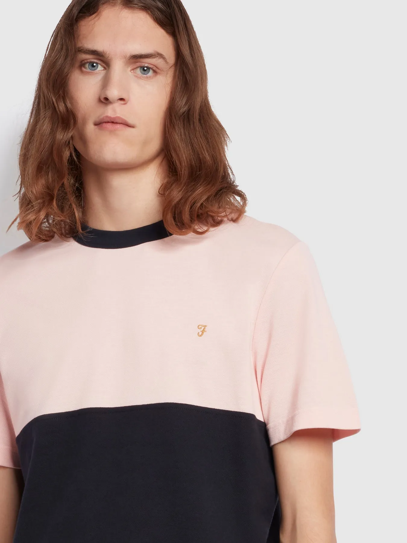 Tony Regular Fit Colour Block Short Sleeve T-Shirt In Mid Pink Farah