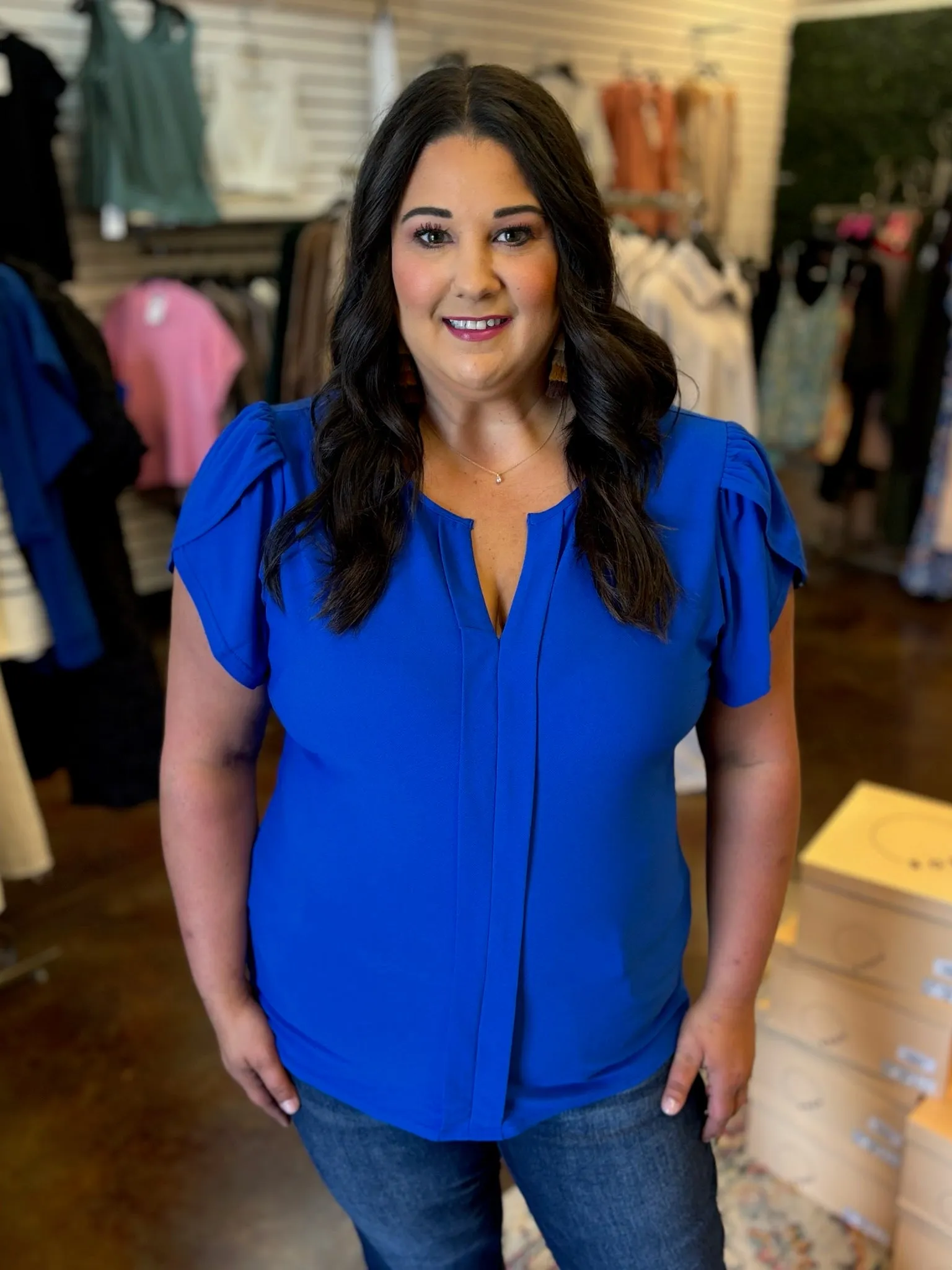 True Blue Tulip Sleeve Top - Plus