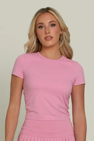 True Pink Side Ruched Short Sleeve Top