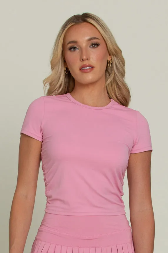 True Pink Side Ruched Short Sleeve Top