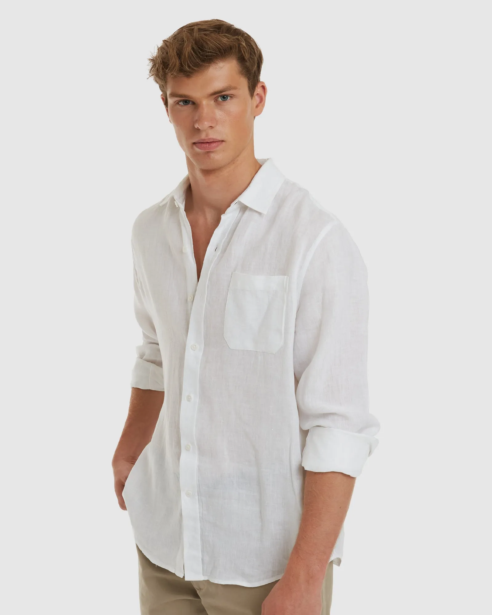 Tulum-Slim White Linen Shirt Long Sleeve