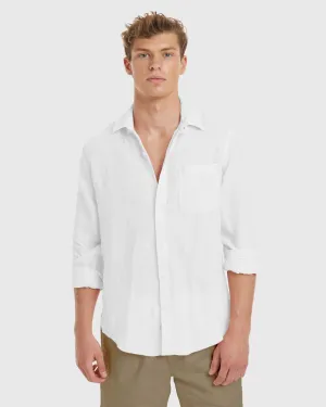 Tulum-Slim White Linen Shirt Long Sleeve