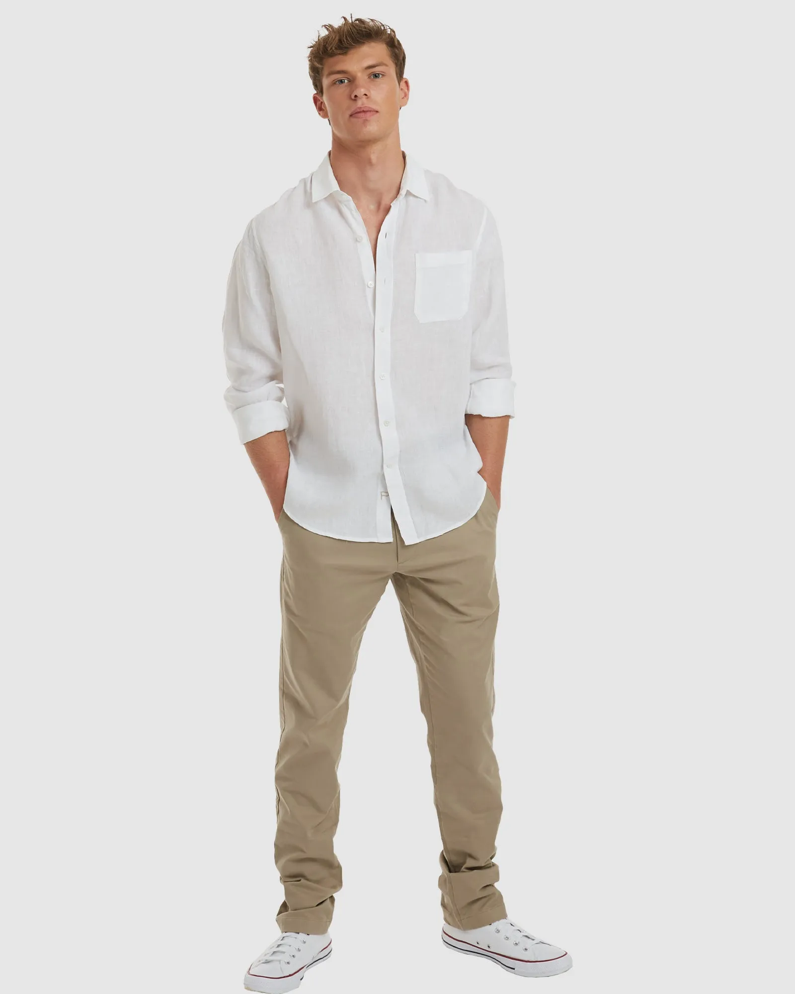 Tulum-Slim White Linen Shirt Long Sleeve