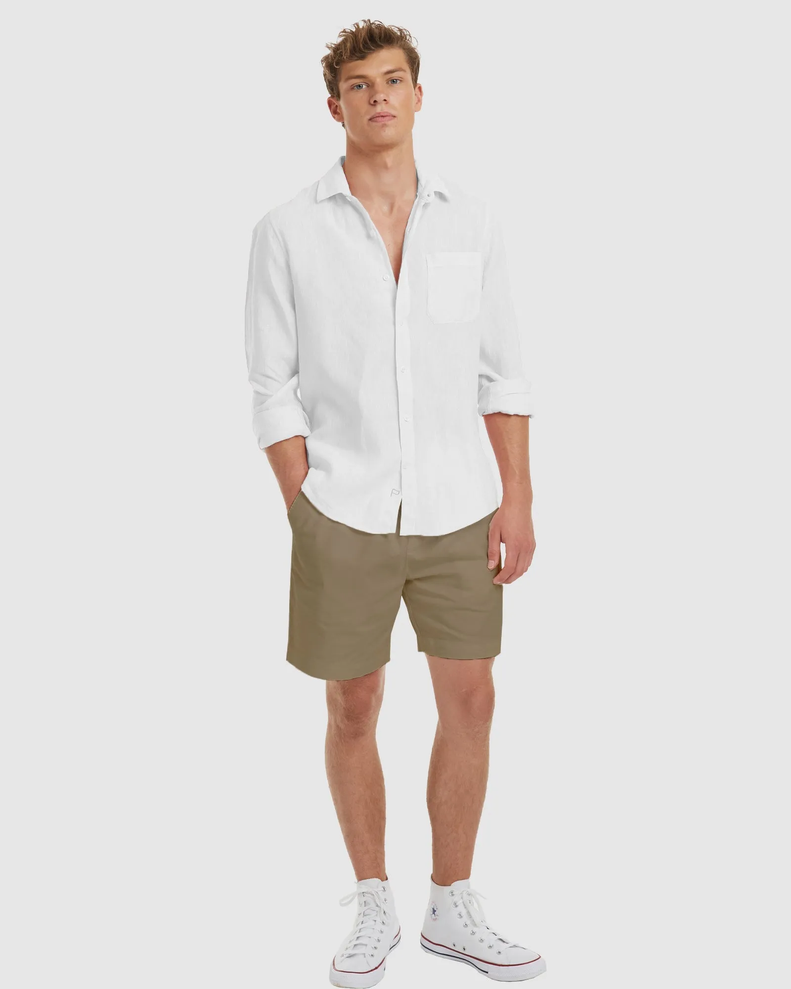 Tulum-Slim White Linen Shirt Long Sleeve