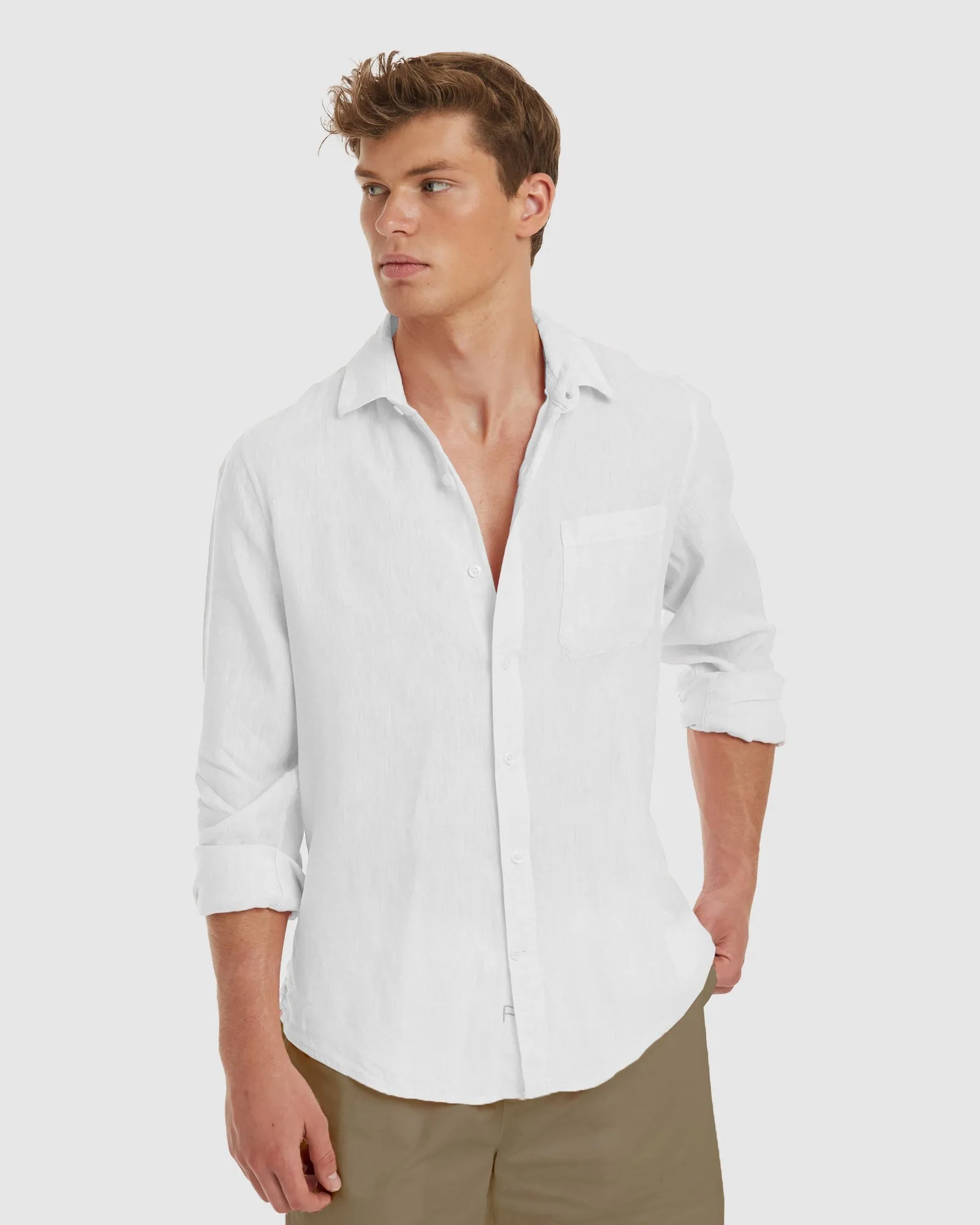 Tulum-Slim White Linen Shirt Long Sleeve