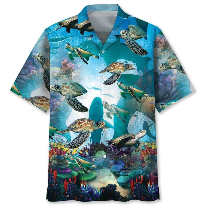 Turtle Ocean Hawaiian Shirt, Unisex Summer Beach Casual Short Sleeve Summer Vacation Beach Shirts