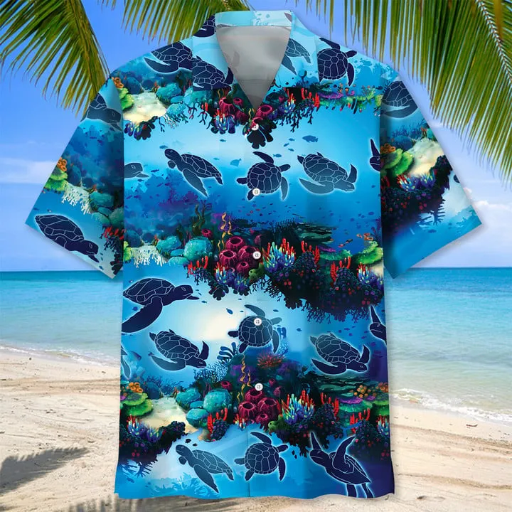 Turtle Ocean Hawaiian Shirt, Unisex Summer Beach Casual Short Sleeve Summer Vacation Beach Shirts