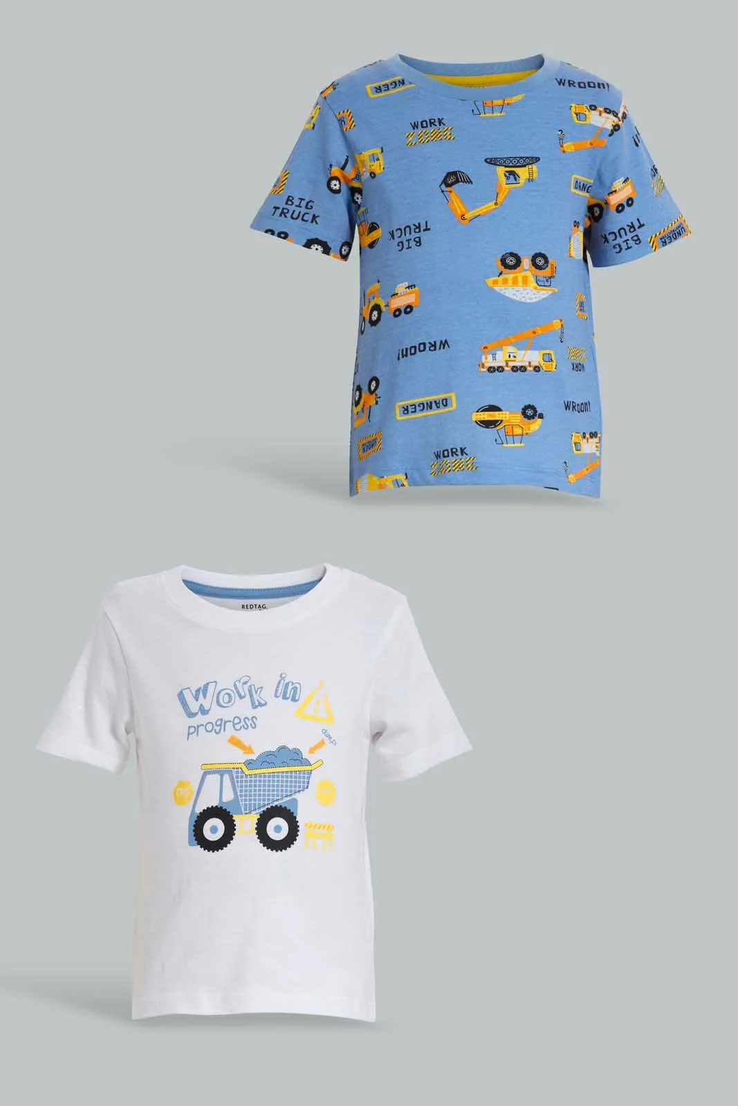 White And Blue Truck T-Shirt For Baby Boys (Pack of 2)