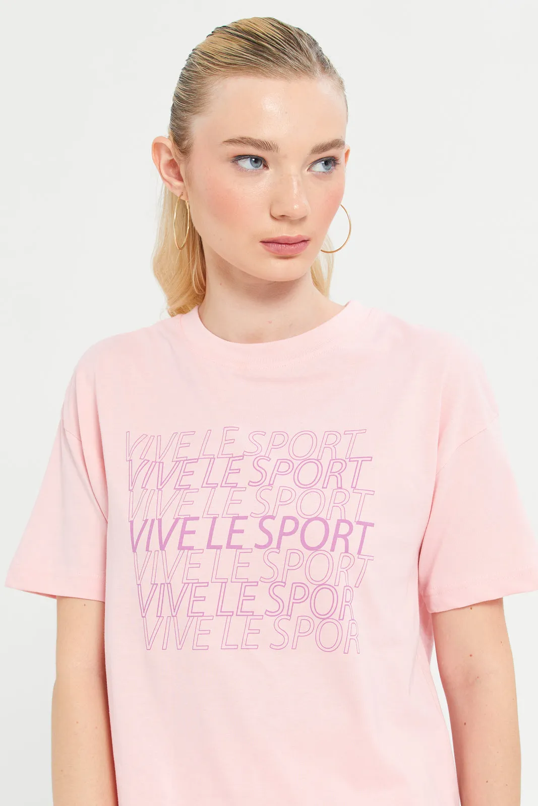 Woman Pink Printed Active T-Shirt