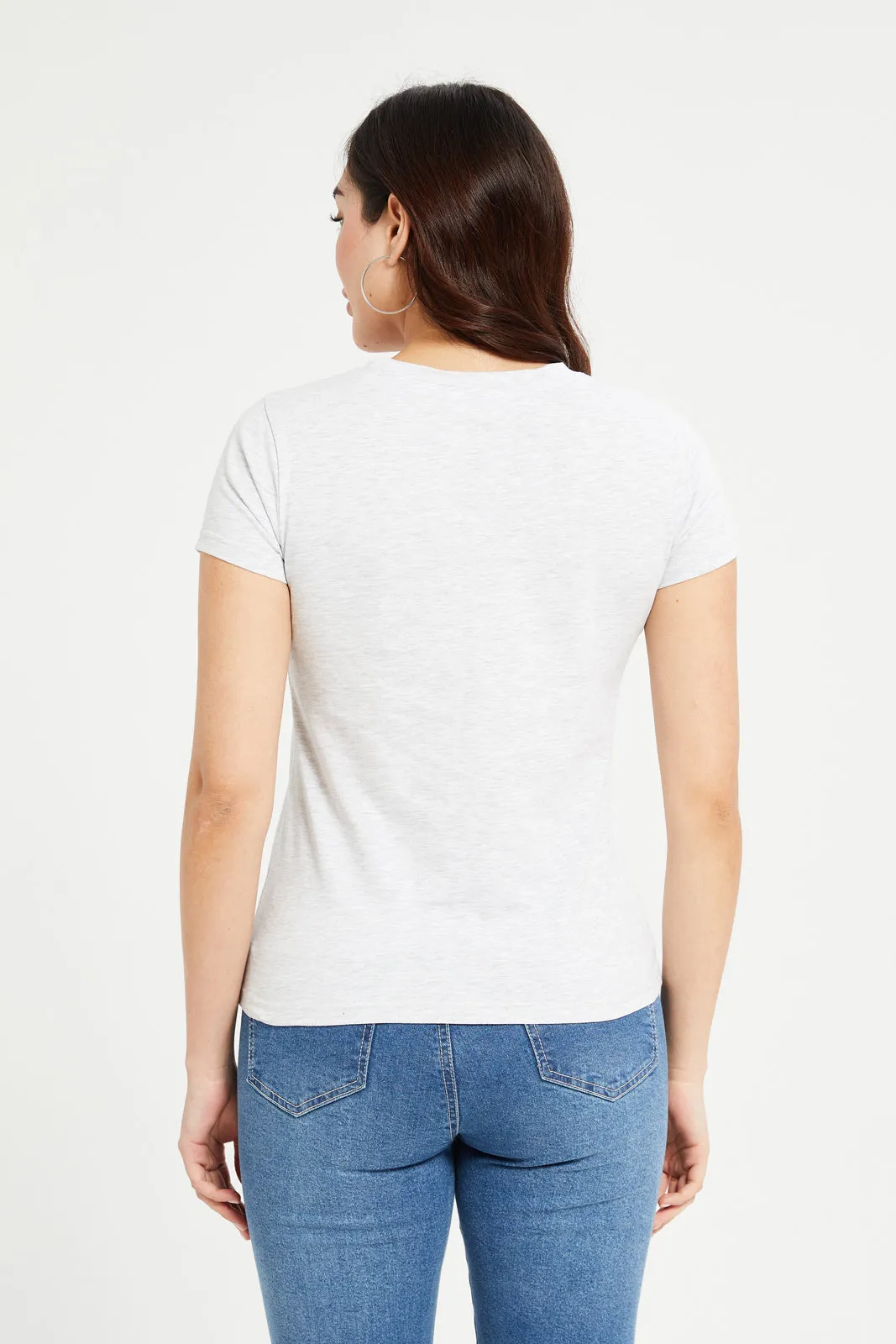 Women Grey Melange Brooklyn Printed T-Shirt