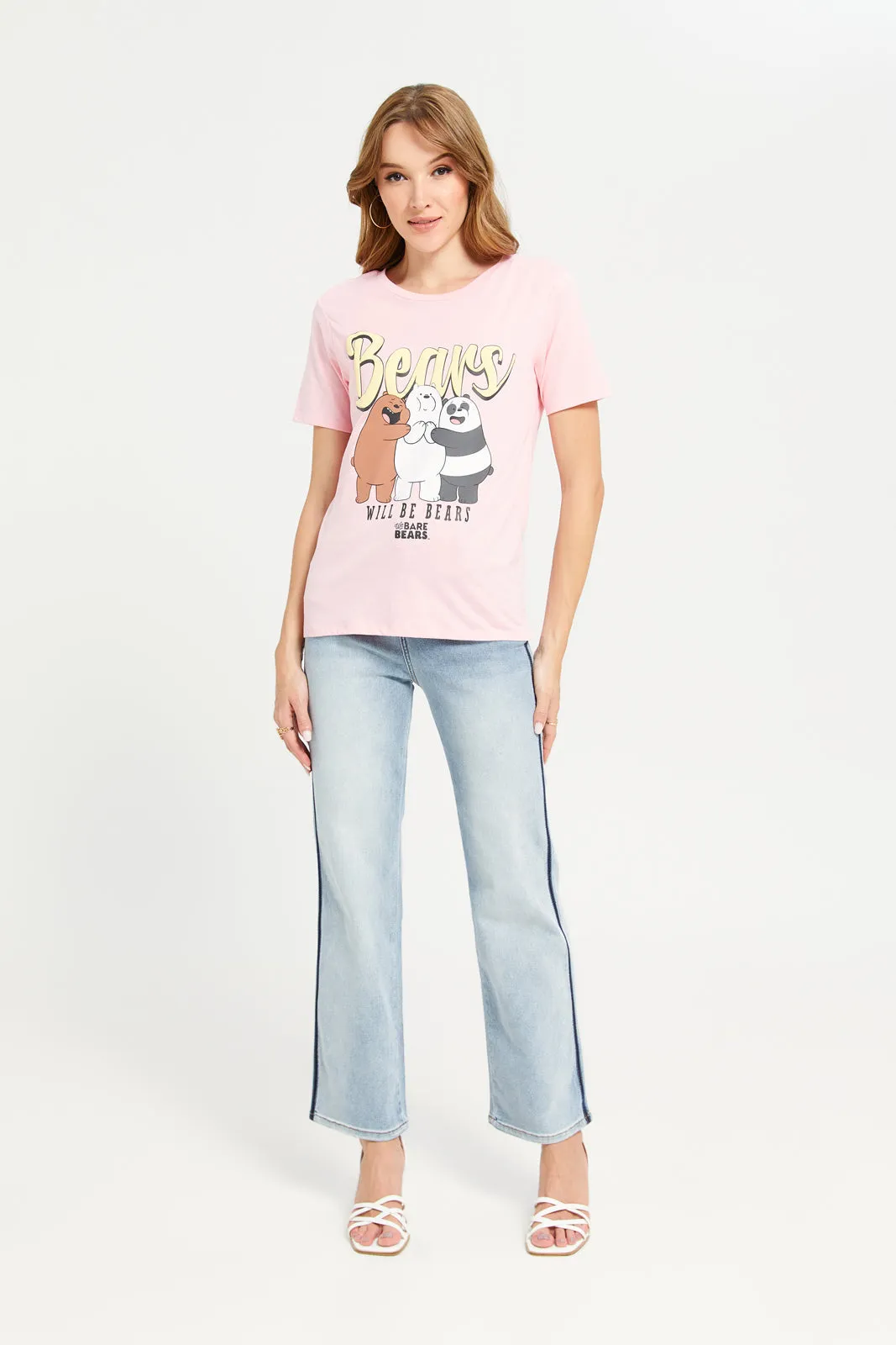 Women Pink We Bare Bears Printed T-Shirt