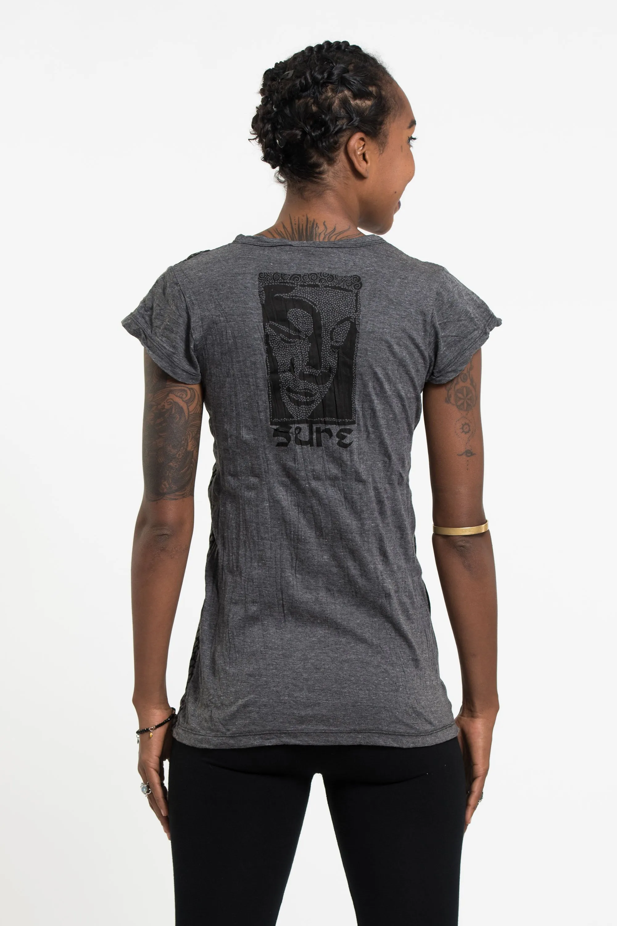 Womens Big Buddha Face T-Shirt in Black