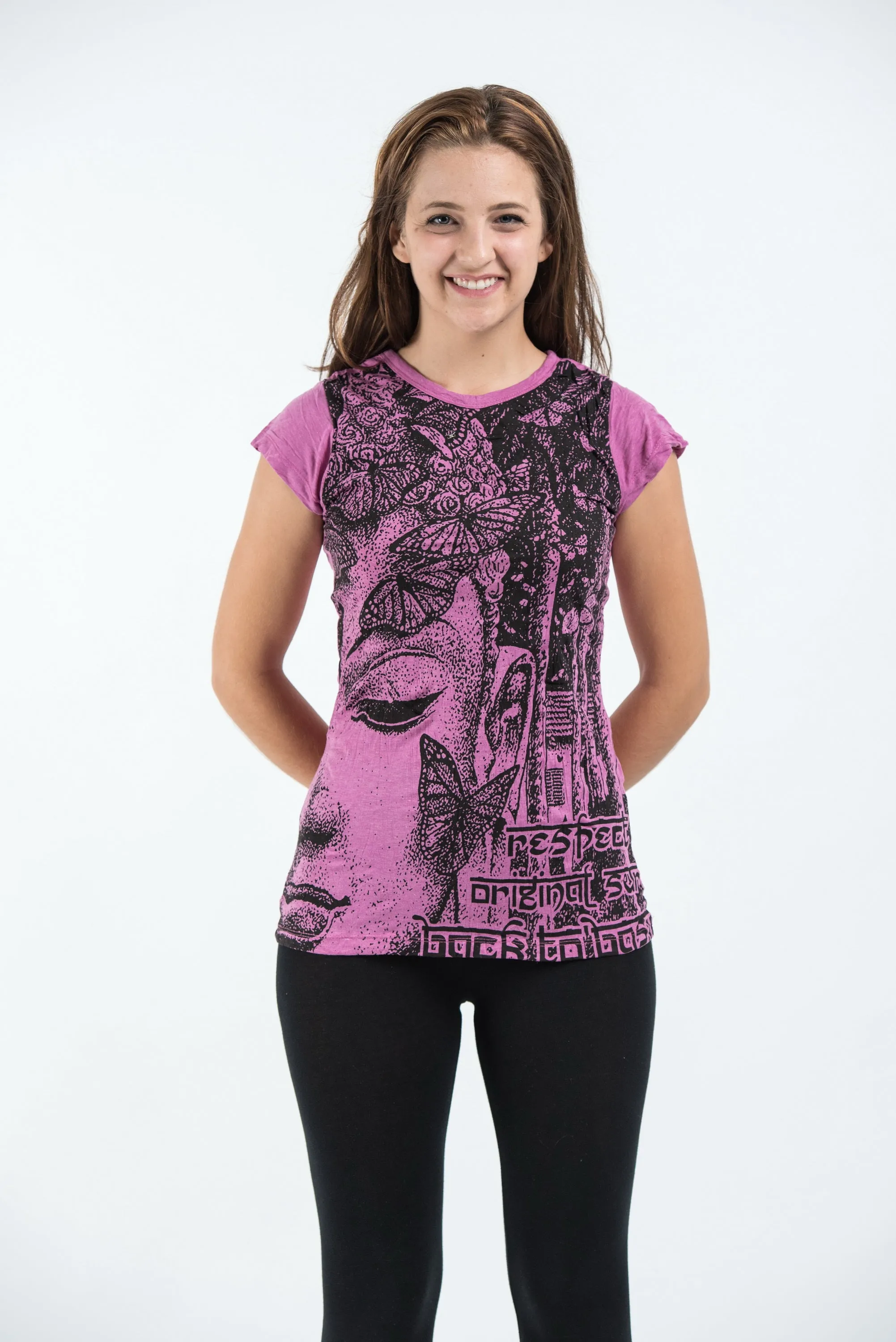 Womens Butterfly Buddha T-Shirt in Pink