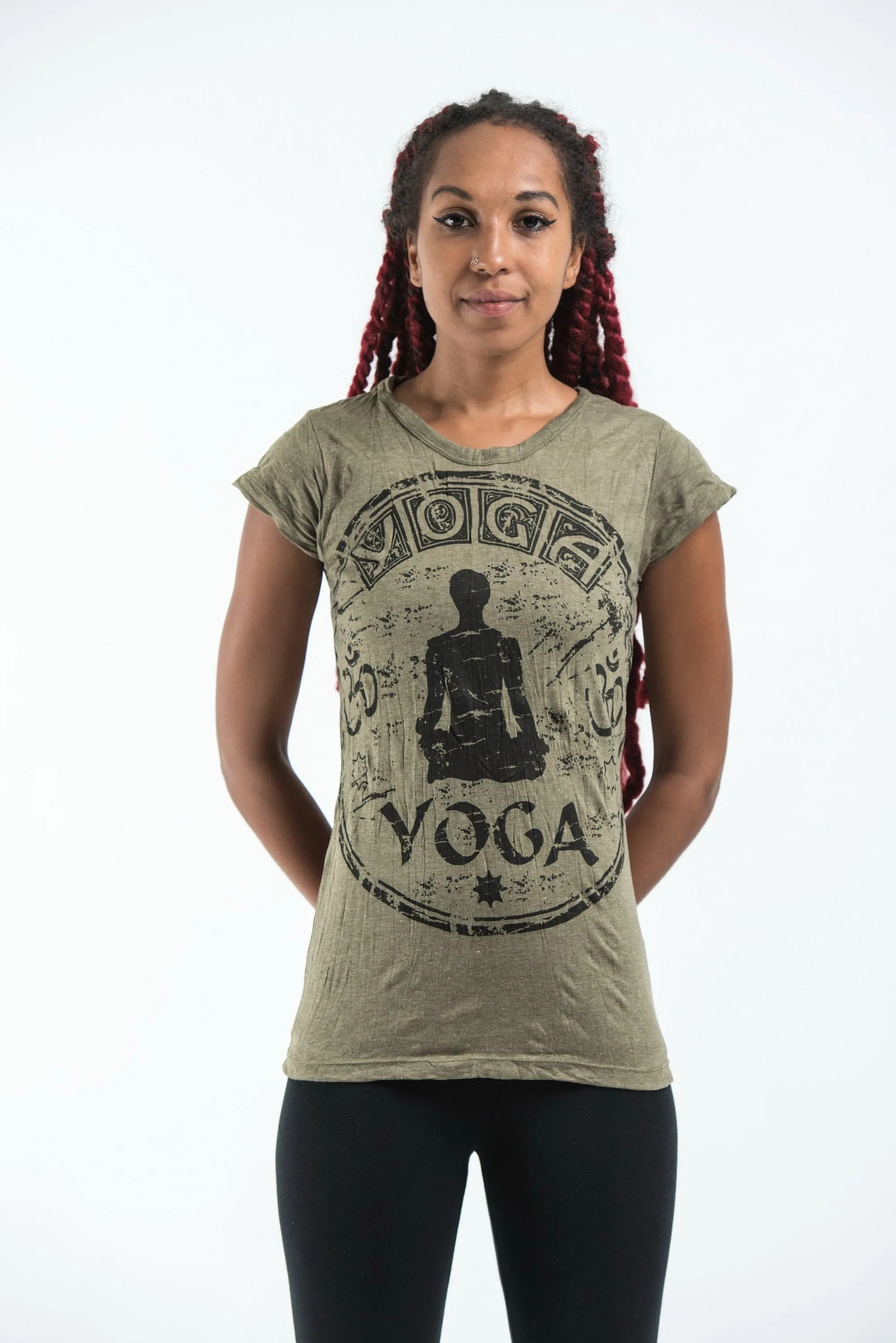 Womens Infinitee Yoga Stamp T-Shirt in Green