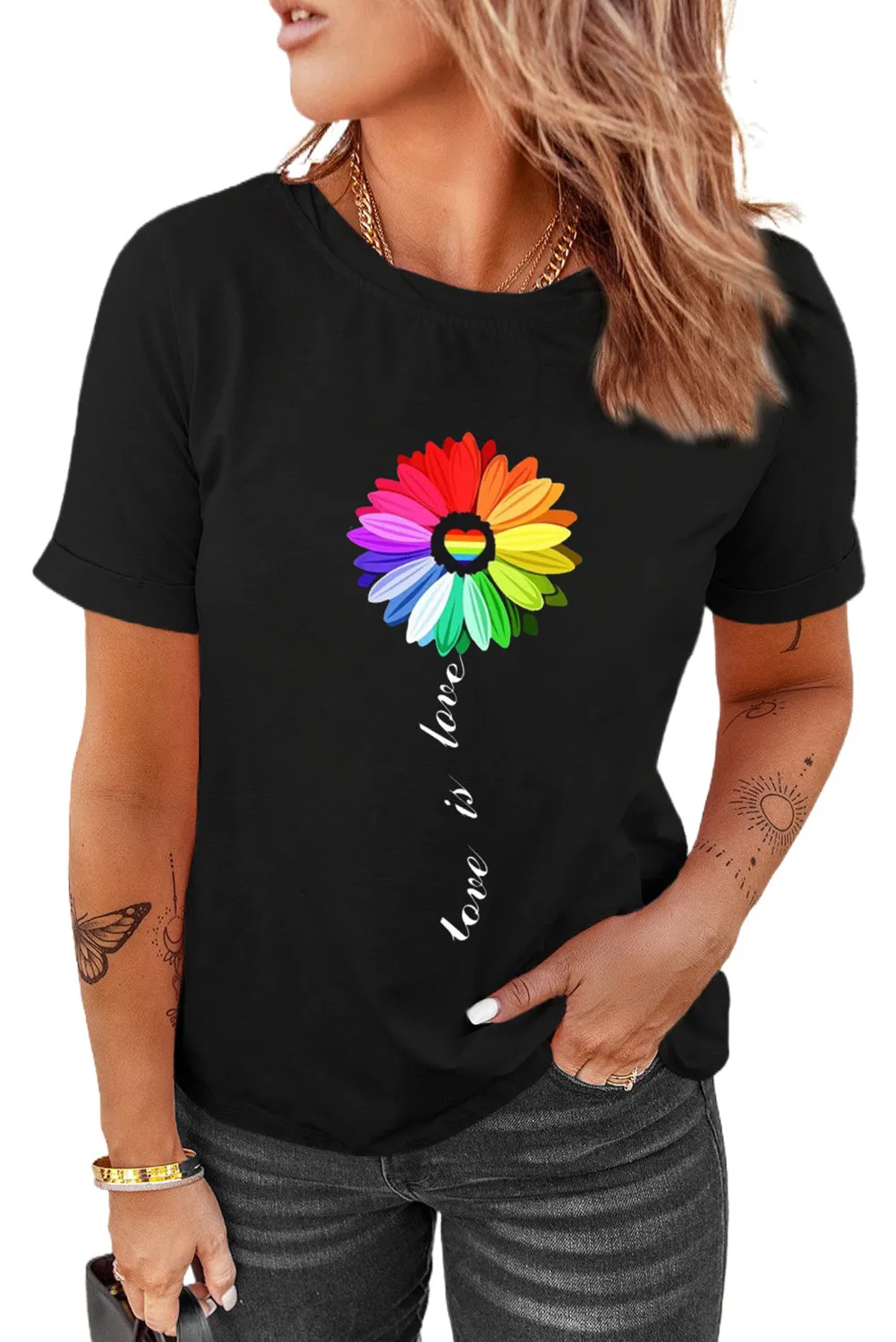 Womens LGBT Gay Pride Tee Shirt Rainbow Color Daisy Graphic Casual Tee Shirts