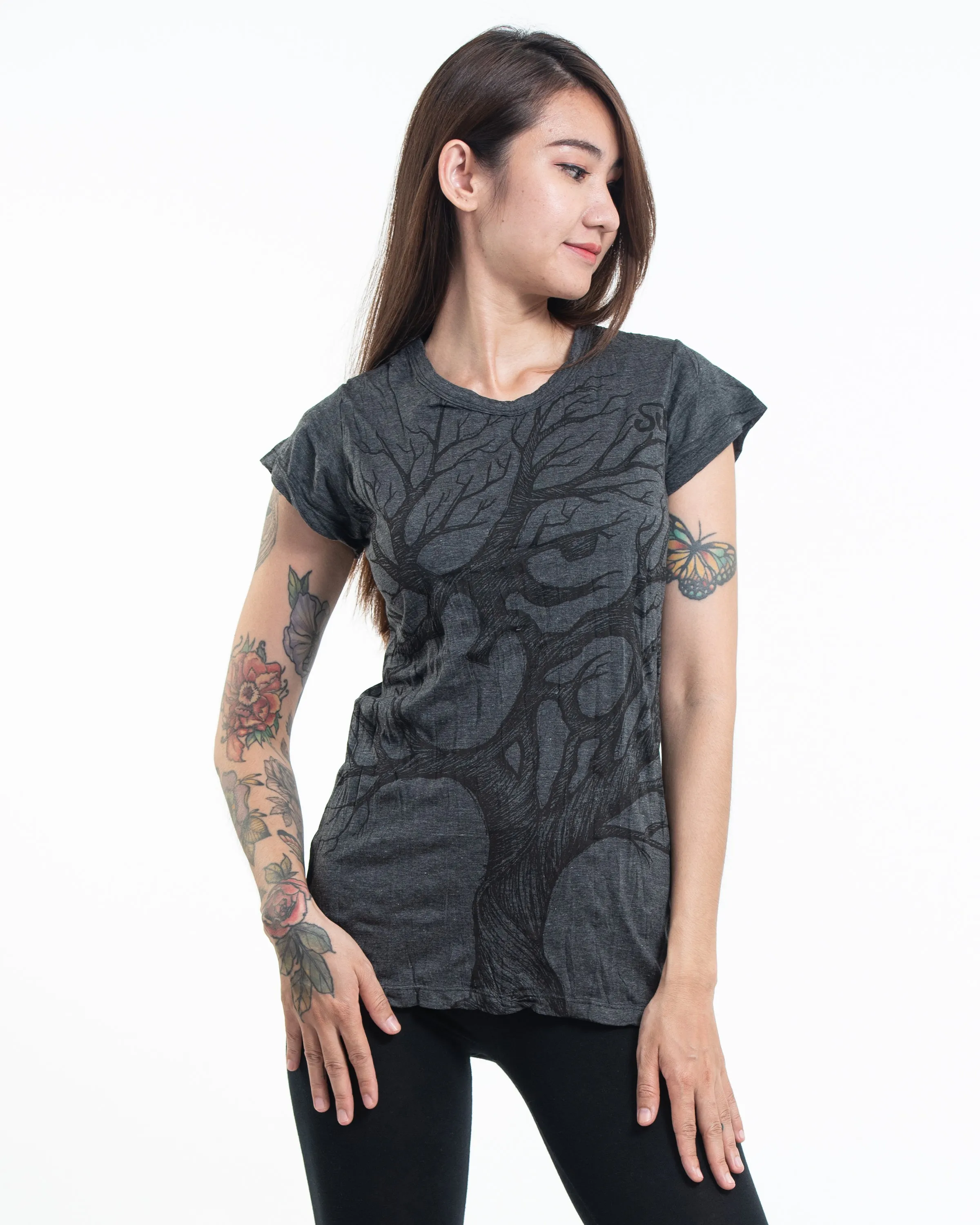 Womens Om Tree T-Shirt in Black