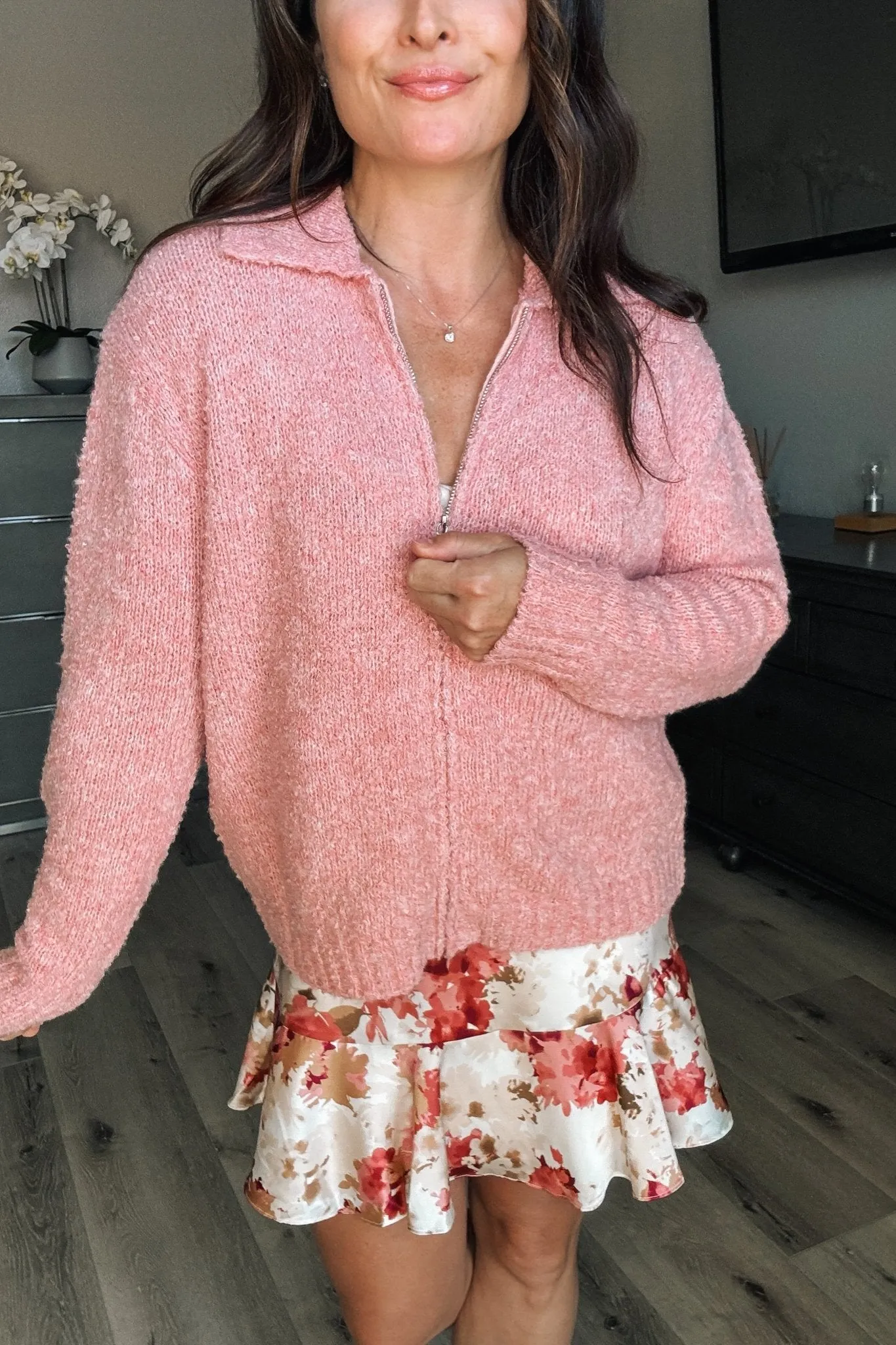 Women's Pink Aesthetic Soft Knit Cardigan Top | Pink