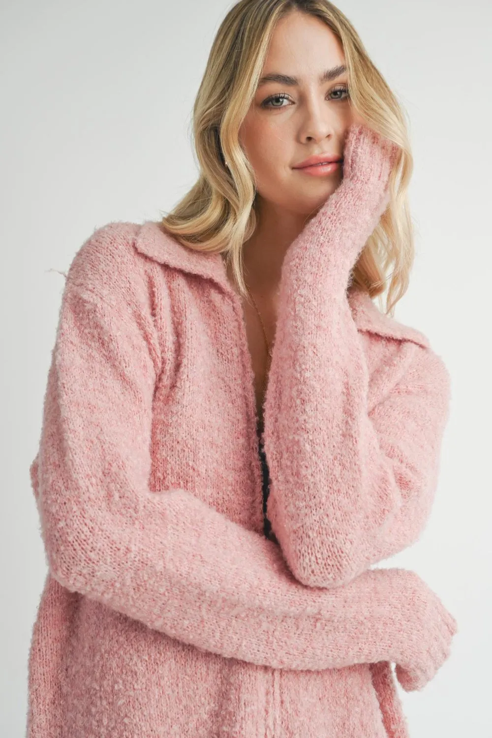 Women's Pink Aesthetic Soft Knit Cardigan Top | Pink